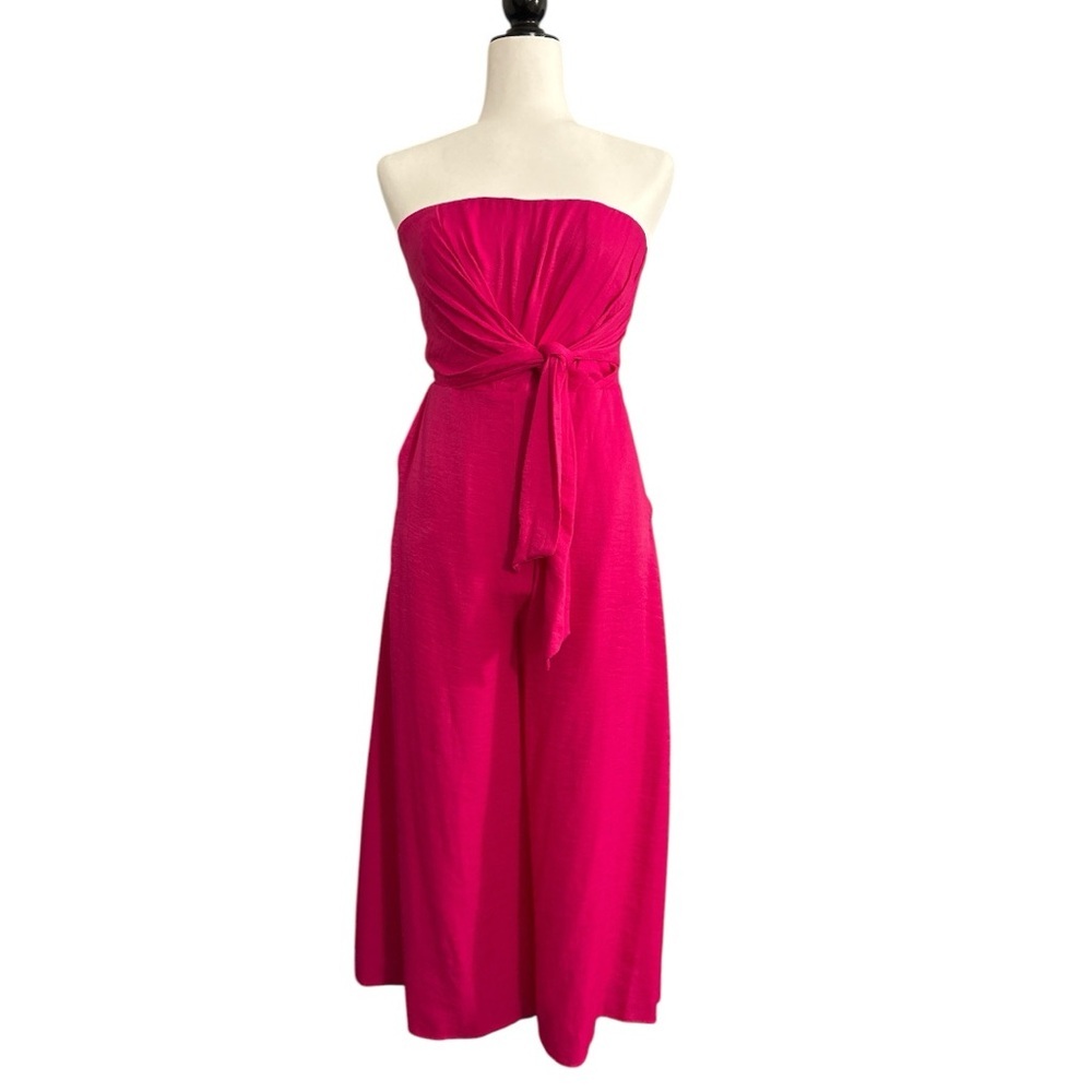 NWT Anthropologie Maeve Brin Pink Rose Strapless Wide Crop Leg Jumpsuit Sz 0